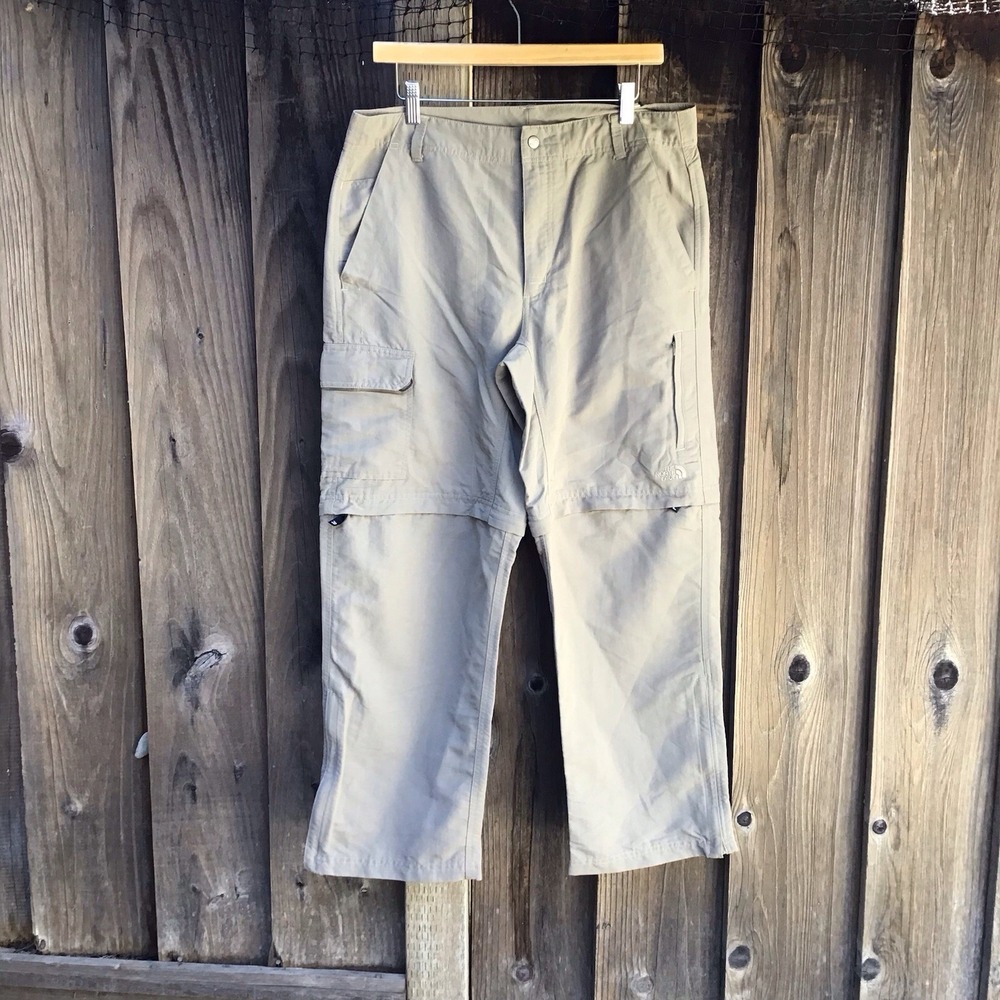 The North Face Convertible Zip-Off Hiking Cargo Pants Men's 34x28.5 Beige Nylon